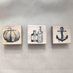 Wooden Stamps | Pumpkin Sailing boat Anchor Wine Bottles | Set of 3 | Crafts